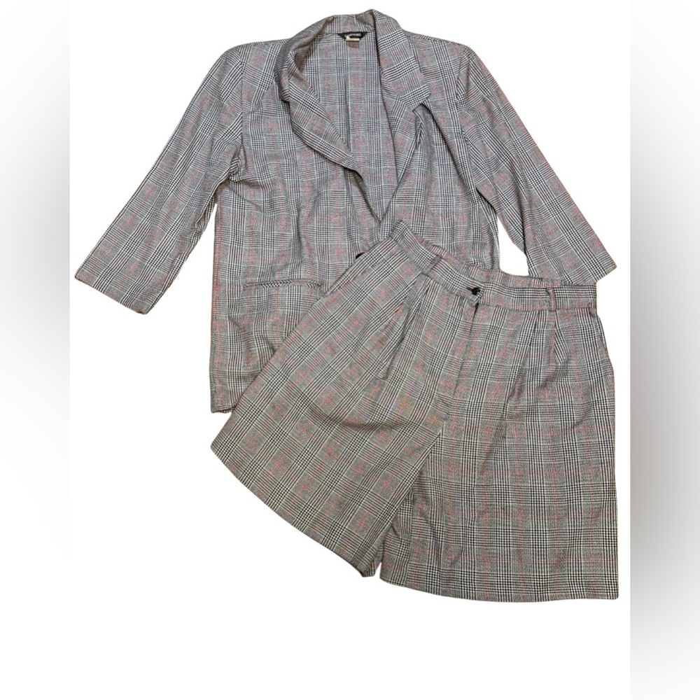 Vintage Plaid Two Piece Suit Jacket Shorts Size 12 90s Power Suit USA